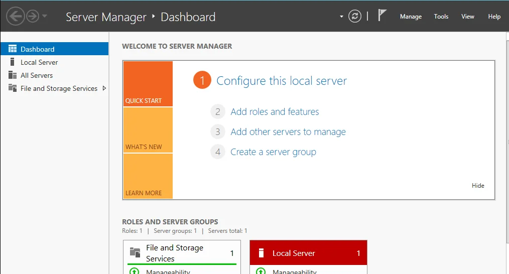 Server Manager of Windows 12 R2